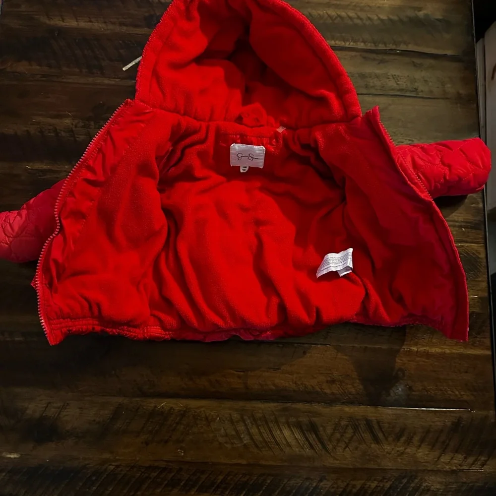 Jessica Simpson Toddler Red Puffer Jacket Ruffle Hooded Size 12 Months